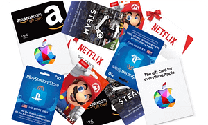 “Assortment of digital gift cards (Amazon, Netflix, PlayStation, Apple) illustrating digital gift cards engagement in marketing”
